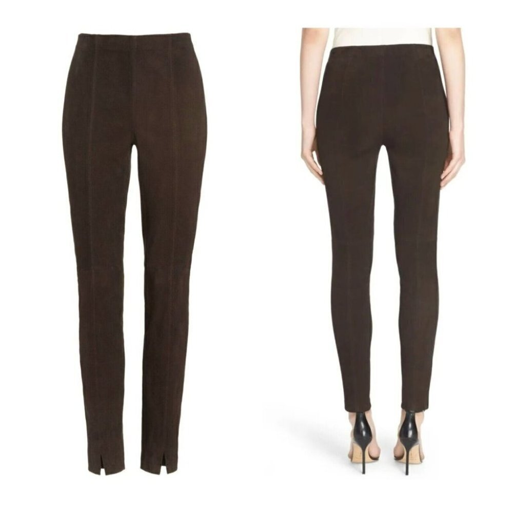 St .John Deep Espresso Brown Suede Ankle Lenght High Rise Leggings Trousers 10